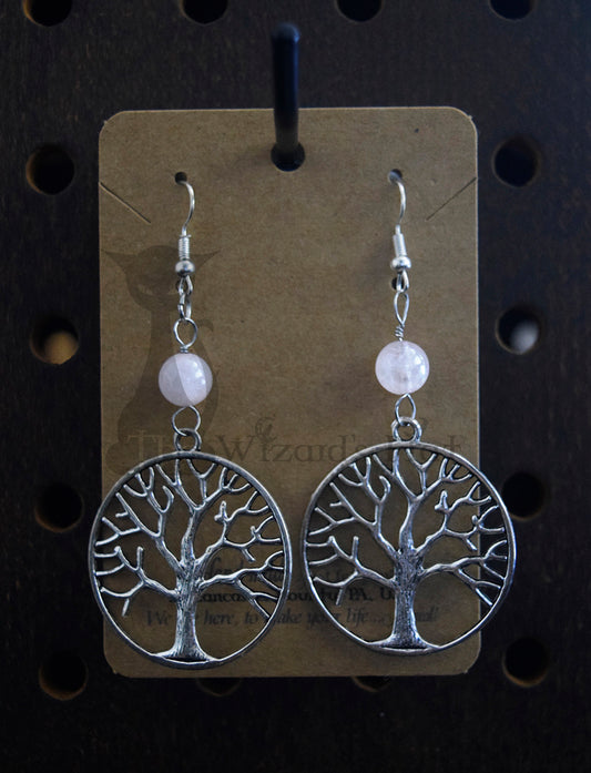 Yggdrasil Tree of Life Earrings with Clear or Milky Quartz Stones