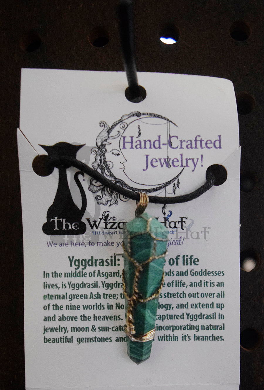 Handcrafted Natural Malachite Crystal Point Necklace, Yggdrasil Tree of Life wrapping
