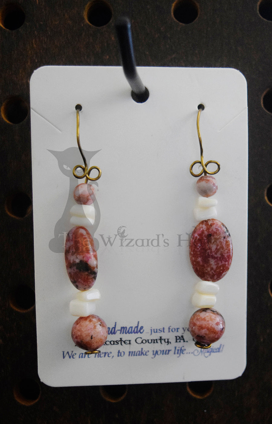 Elegant Handcrafted Pink Onyx and Mother of Pearl Teardrop Earrings