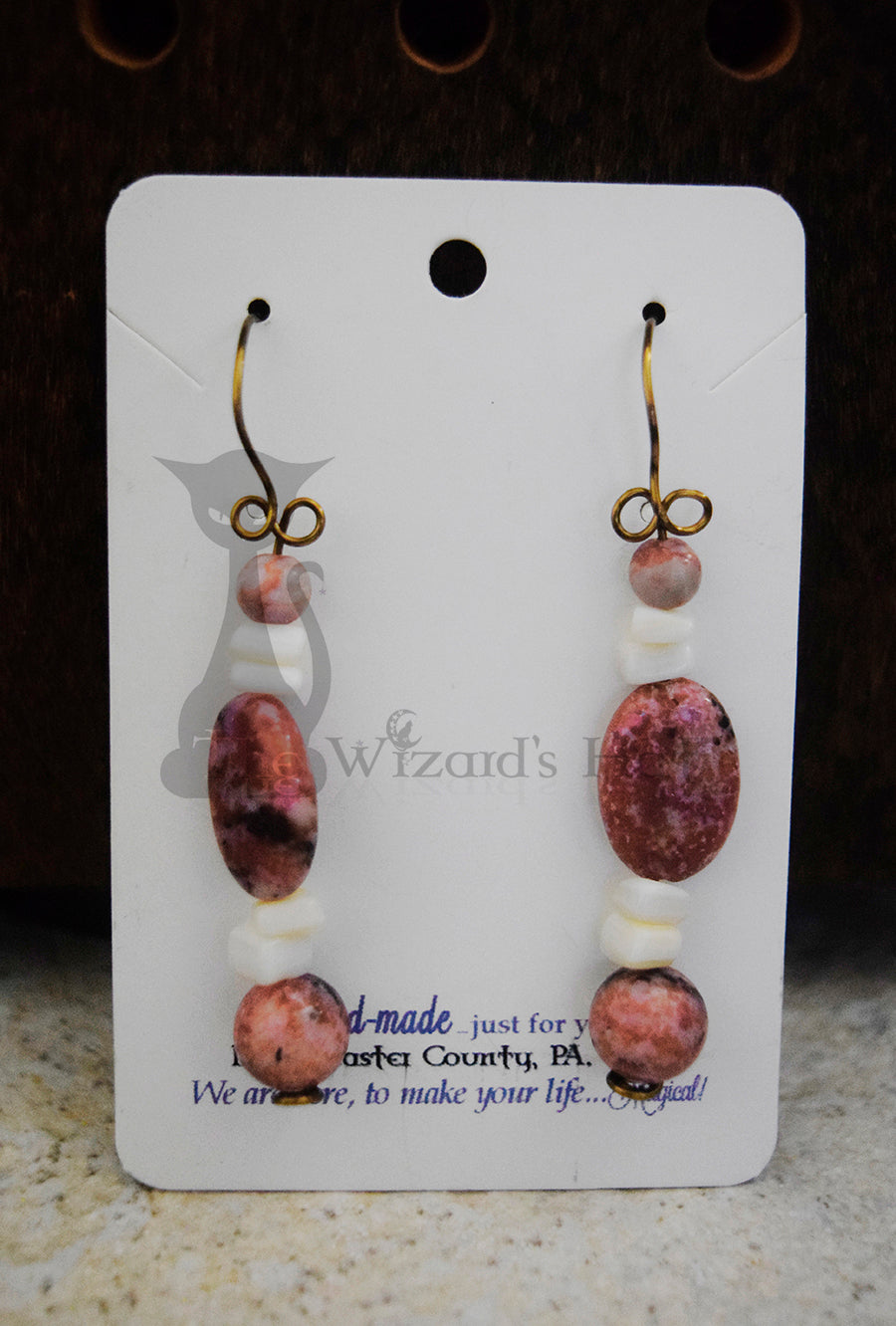 Elegant Handcrafted Pink Onyx and Mother of Pearl Teardrop Earrings