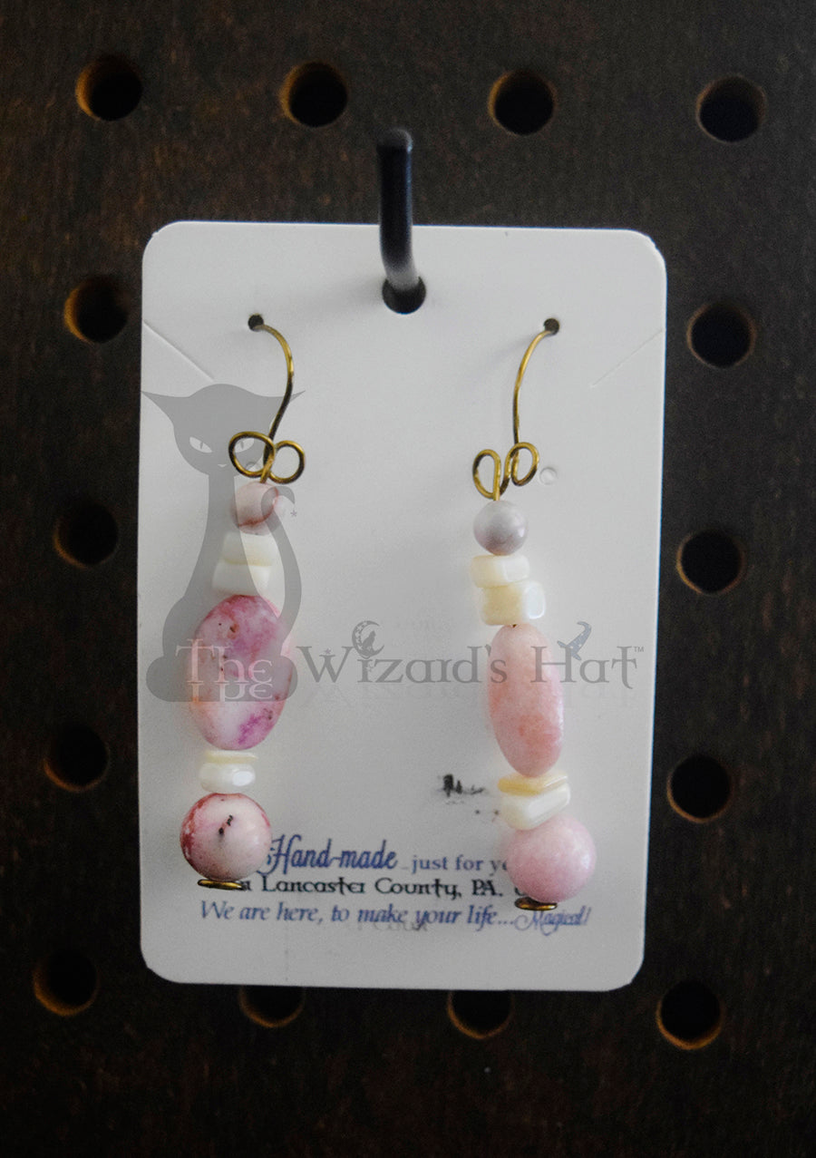 Elegant Handcrafted Pink Onyx and Mother of Pearl Teardrop Earrings
