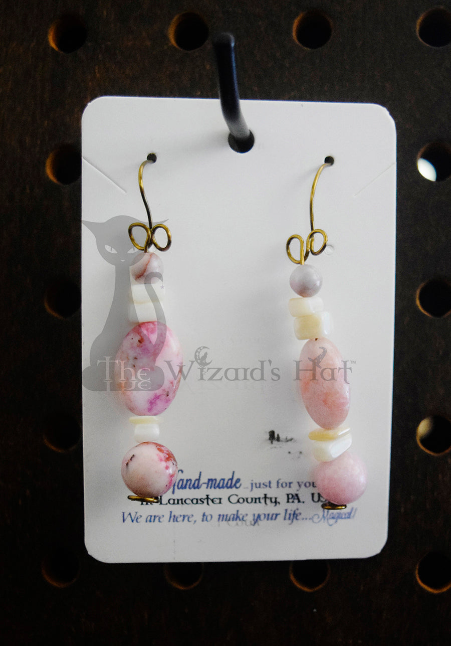 Elegant Handcrafted Pink Onyx and Mother of Pearl Teardrop Earrings