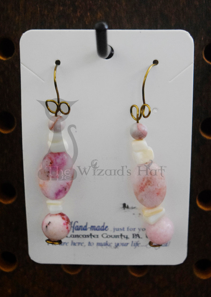 Elegant Handcrafted Pink Onyx and Mother of Pearl Teardrop Earrings