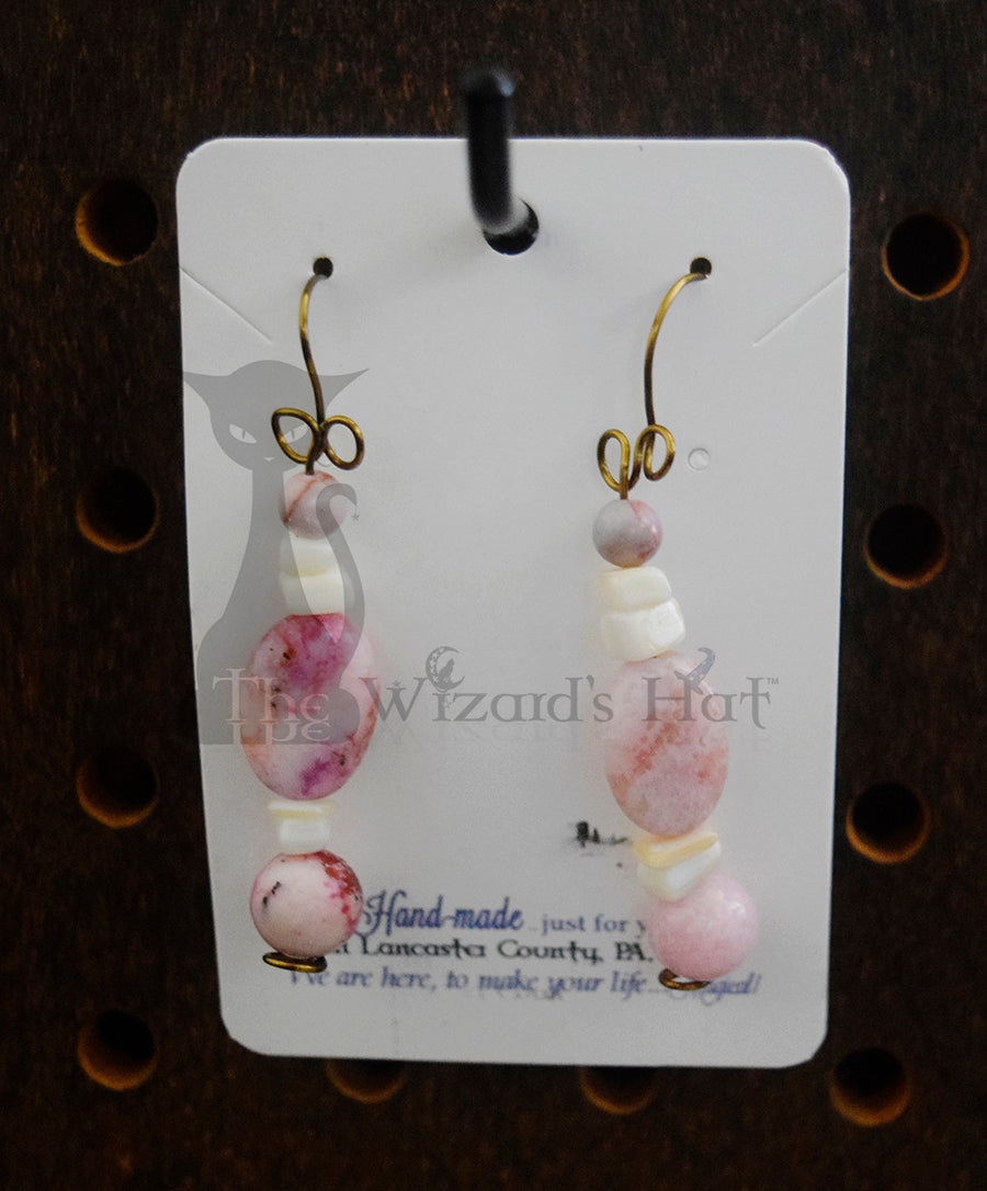 Elegant Handcrafted Pink Onyx and Mother of Pearl Teardrop Earrings
