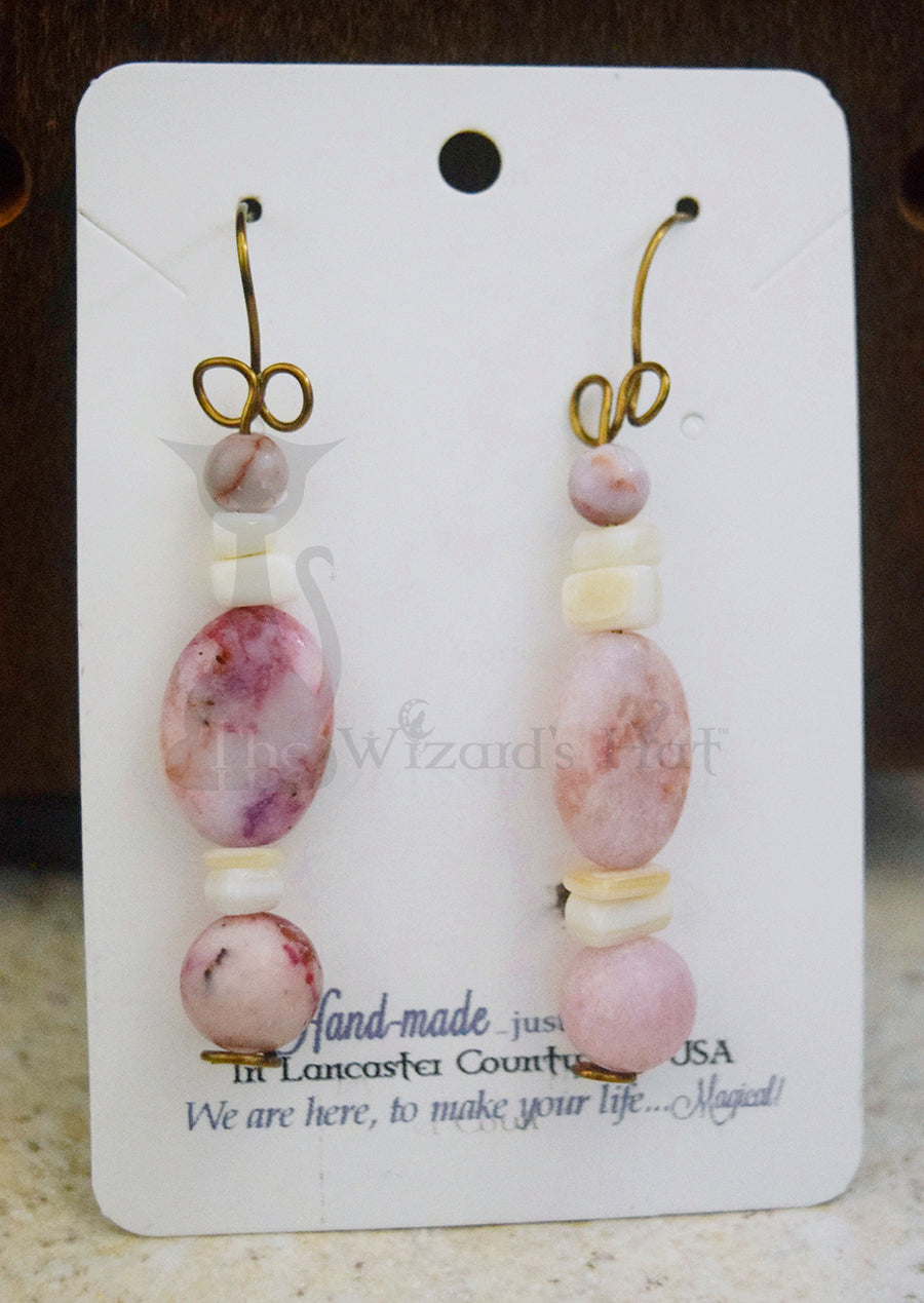 Elegant Handcrafted Pink Onyx and Mother of Pearl Teardrop Earrings