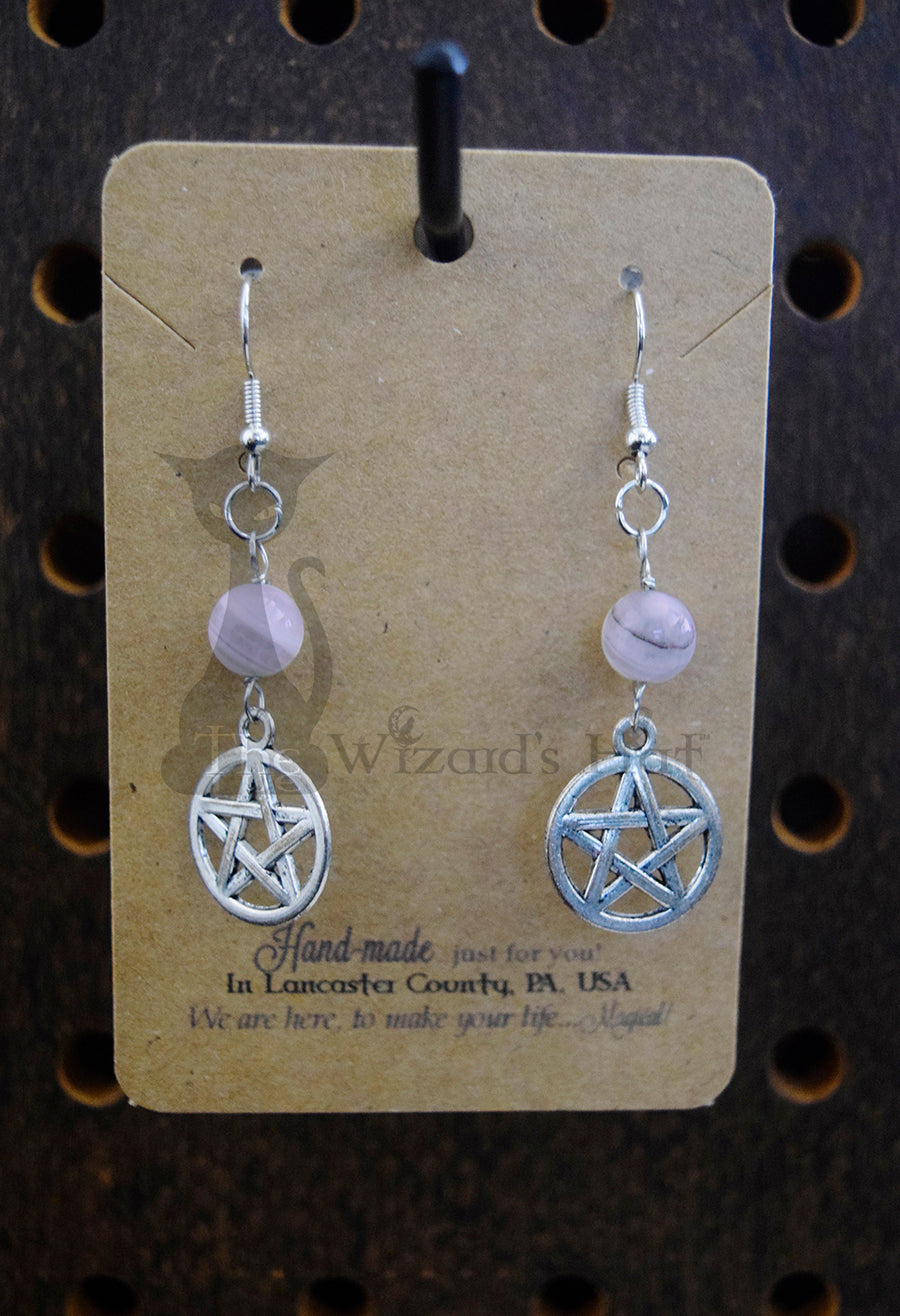 Small Handcrafted Pentagram Earrings 6MM Round Natural Amethyst Gemstones