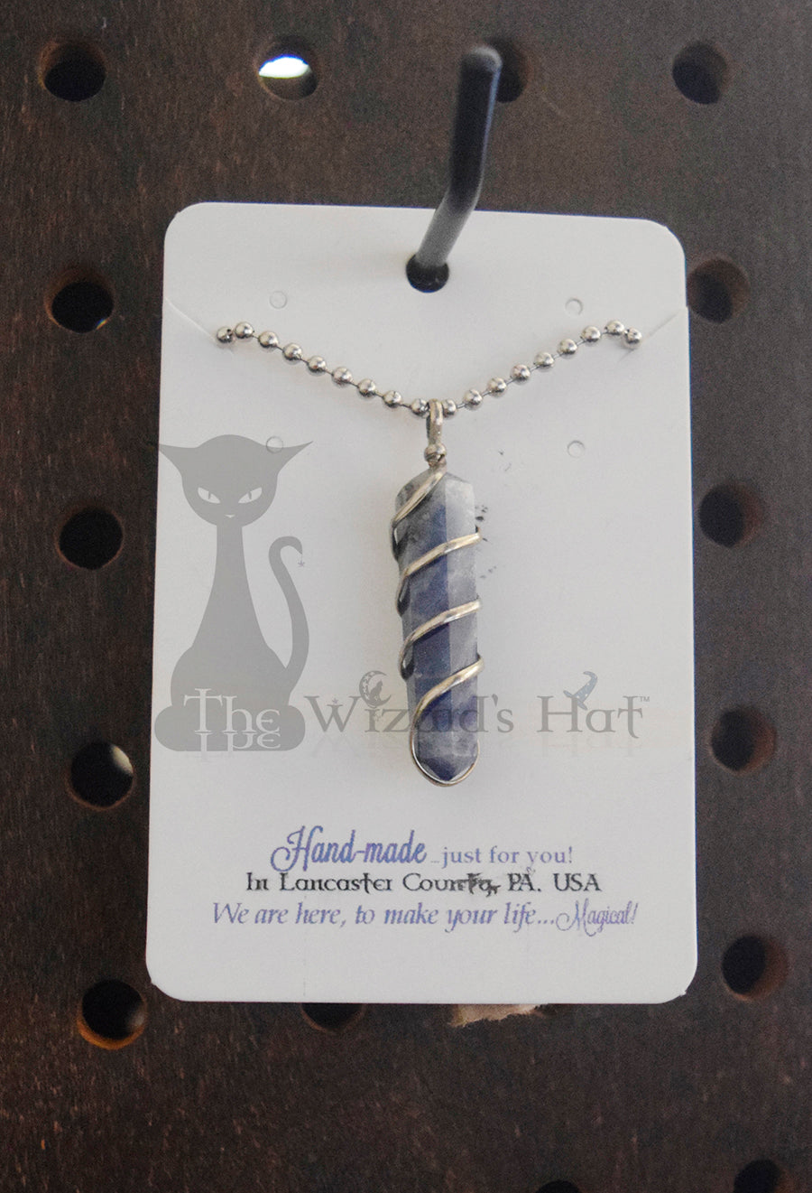 Handcrafted Natural Sodalite Crystal Point Necklace with Spiral Wire Wrap