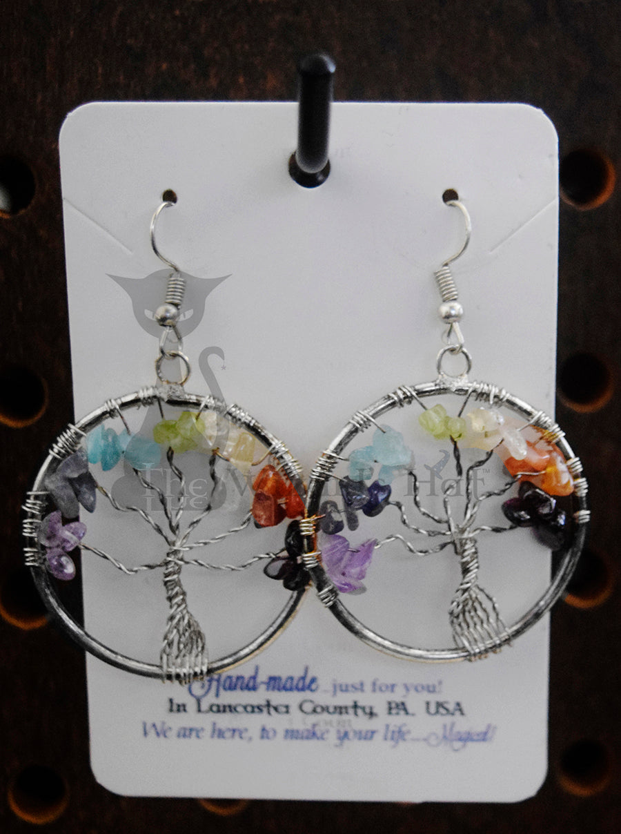 Yggdrasil Tree of Life, 7 Chakra Healing Crystal Earrings