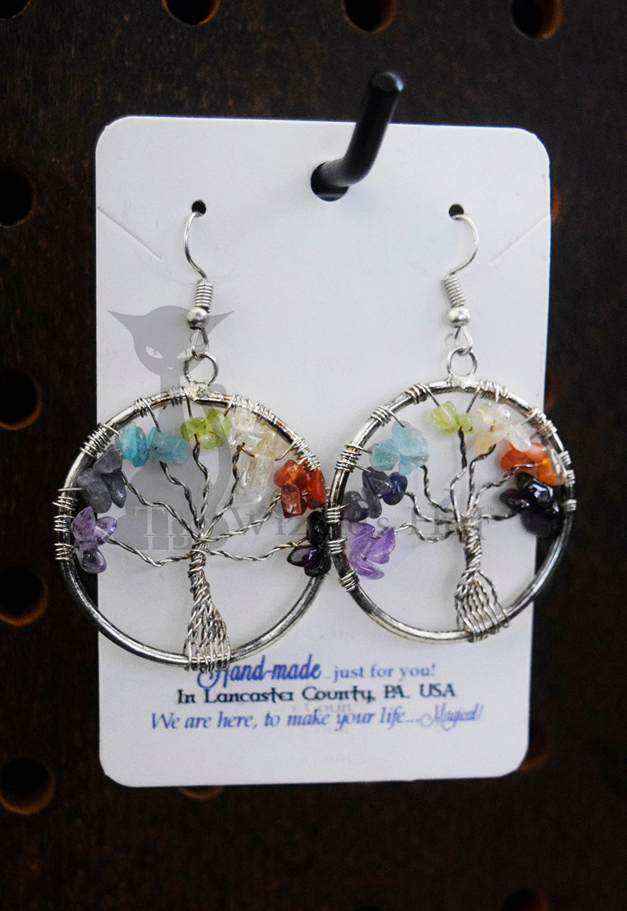 Yggdrasil Tree of Life, 7 Chakra Healing Crystal Earrings