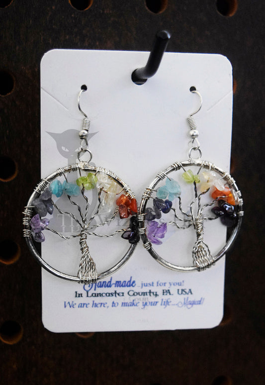 Yggdrasil Tree of Life, 7 Chakra Healing Crystal Earrings