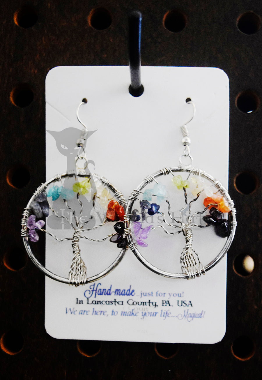 Yggdrasil Tree of Life, 7 Chakra Healing Crystal Earrings