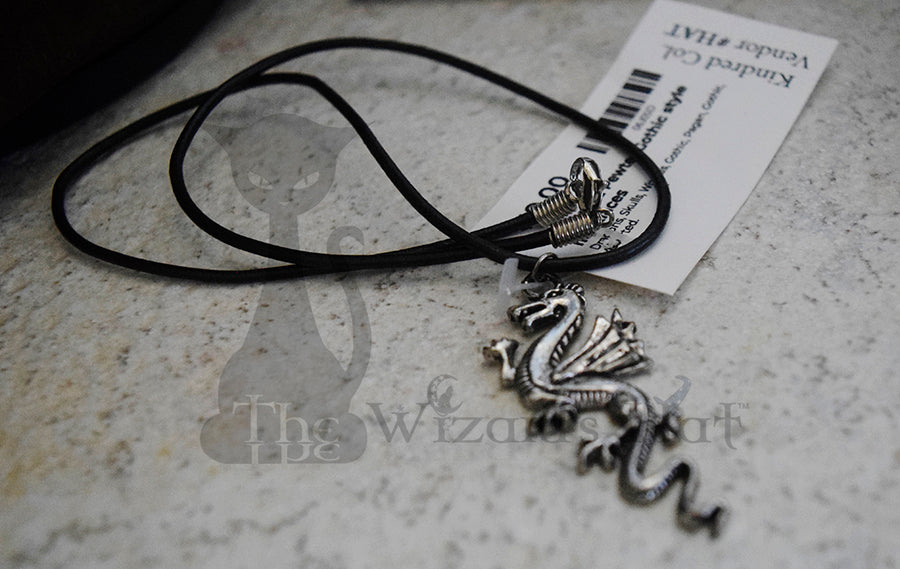 18" Leather Necklace with Flying Dragon Charm - Closeout