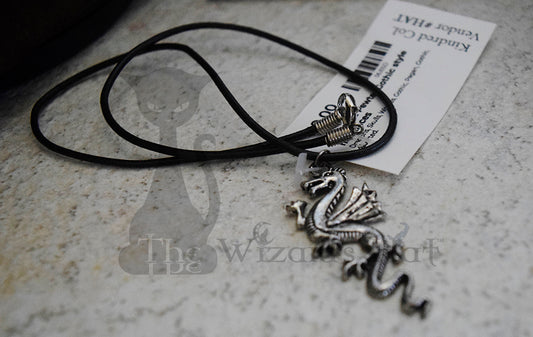 18" Leather Necklace with Flying Dragon Charm - Closeout