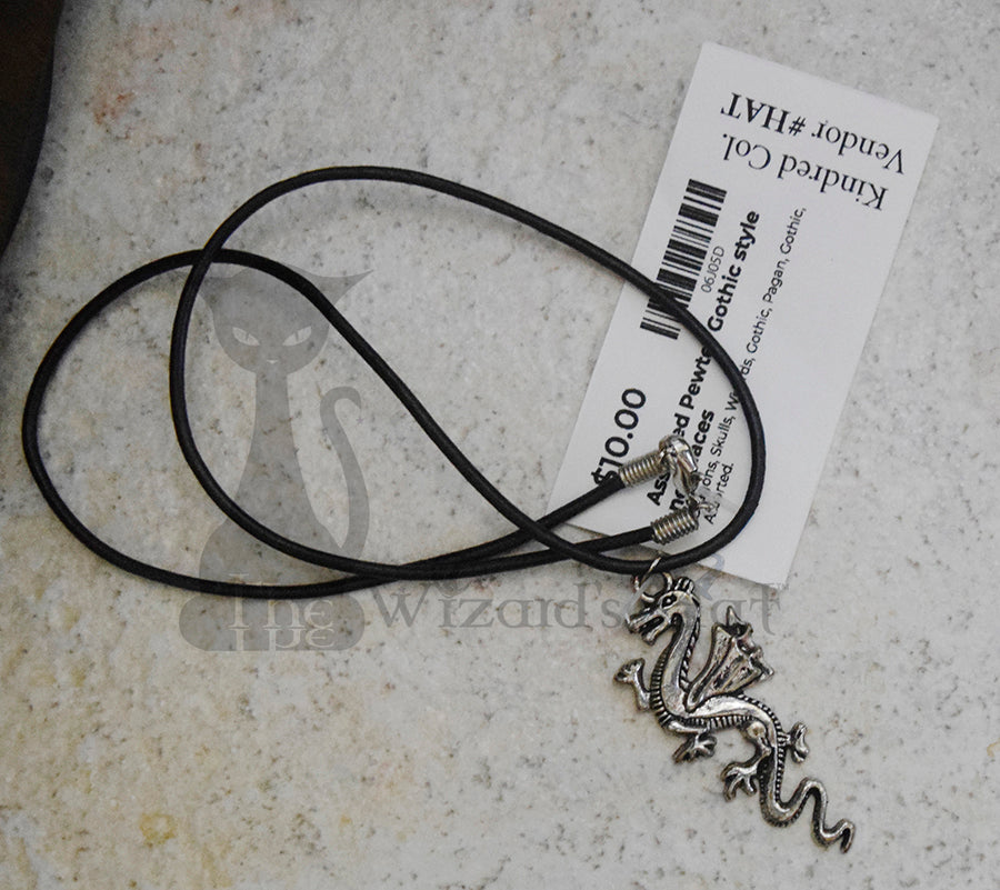 18" Leather Necklace with Flying Dragon Charm - Closeout