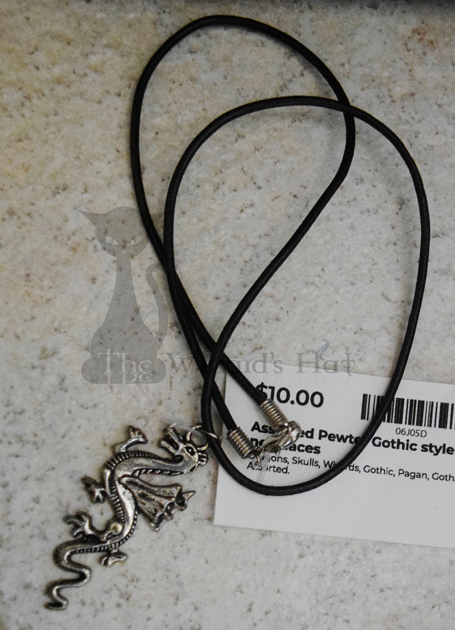 18" Leather Necklace with Flying Dragon Charm - Closeout