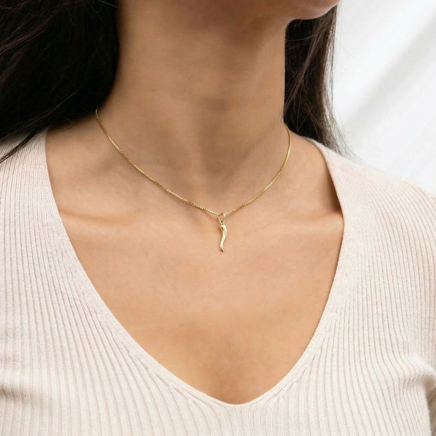 18 Karat Gold PVD Stainless Steel Italian Horn 3D Charm