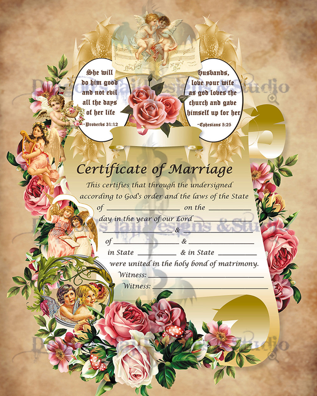 11x14 Victorian Style Wedding Certificate - Glossy Printed Photograph