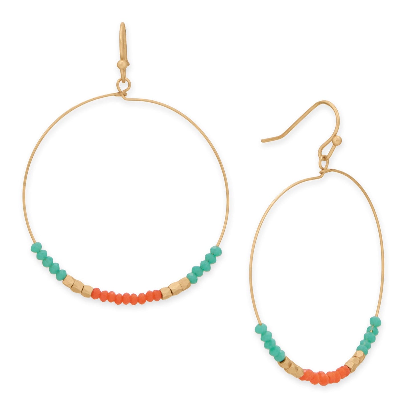 Matte Gold Tone Seed Bead Round Drop French Wire Fashion Earrings