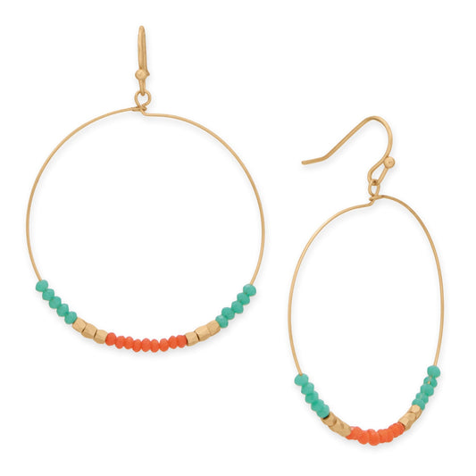 Matte Gold Tone Seed Bead Round Drop French Wire Fashion Earrings
