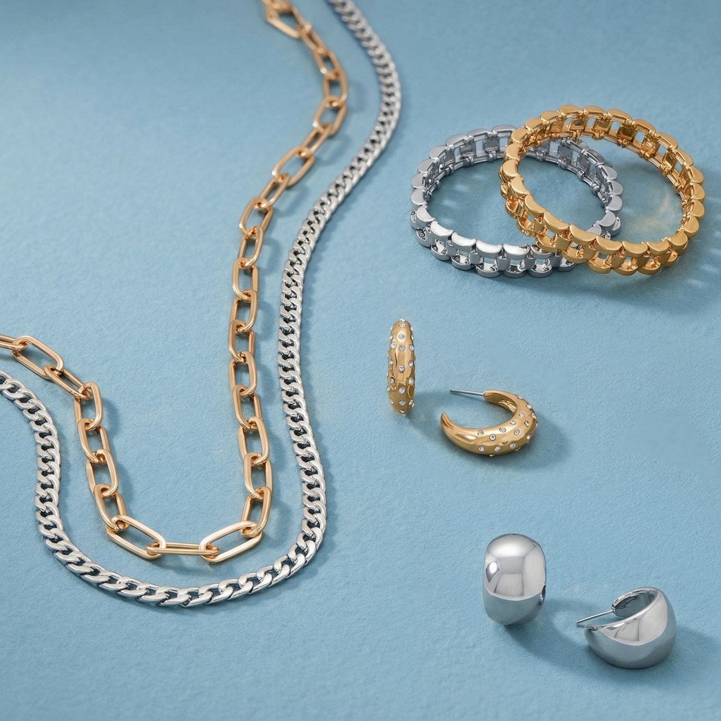 18" + 3" Paperclip and Curb Chain Mixed Metal Fashion Necklace Set
