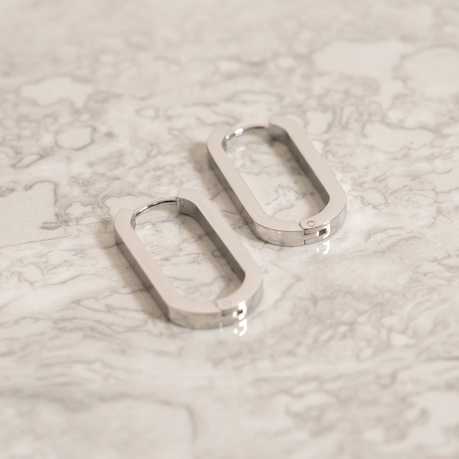 Stainless Steel Oval Square Tube Hoop Earrings