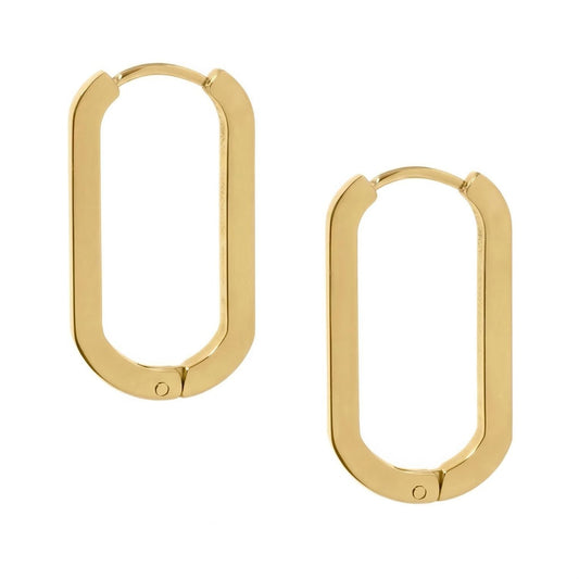 18 Karat Gold PVD Stainless Steel Oval Square Tube Hoop Earrings