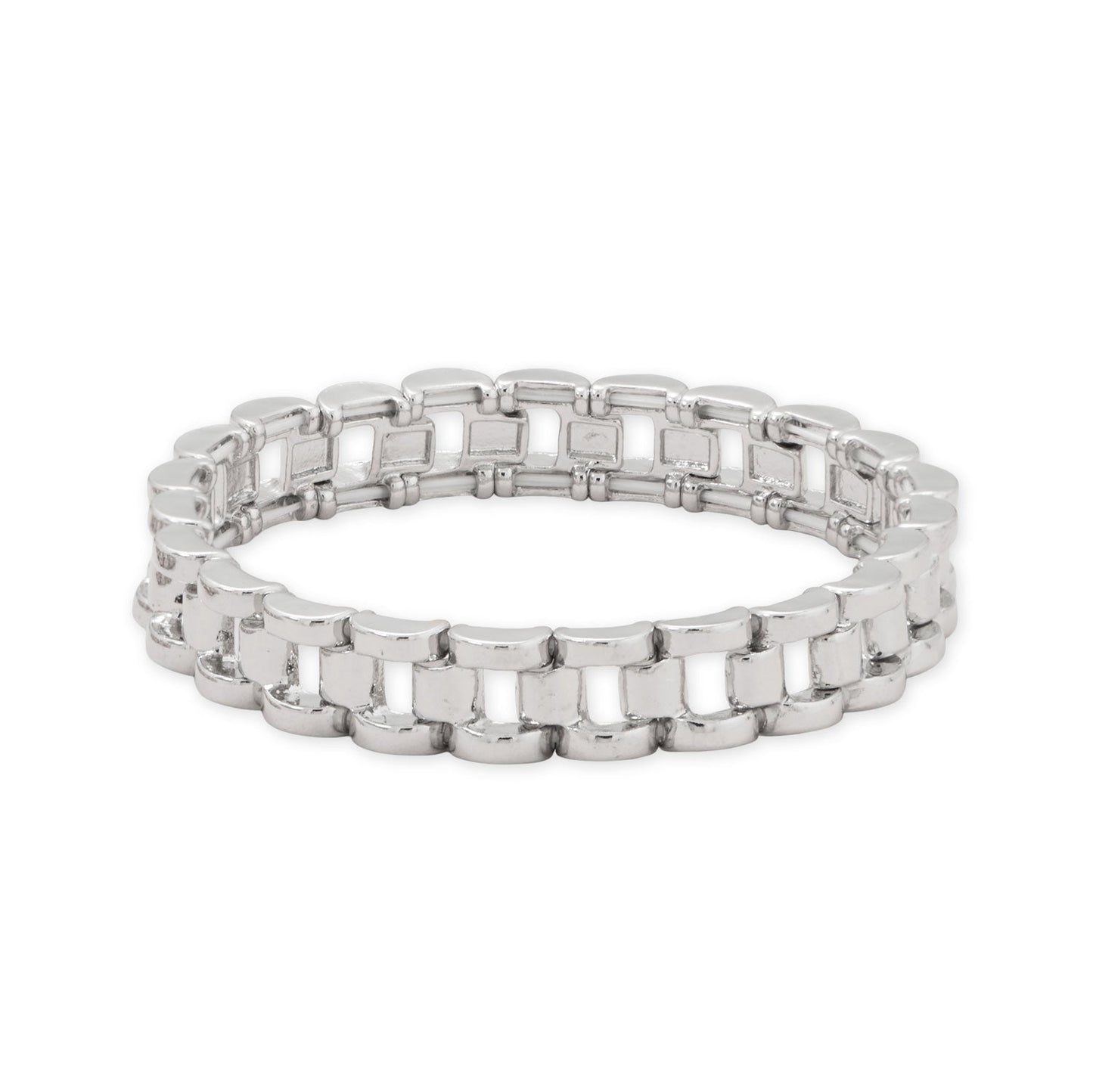 7" Silver Tone Watch Link Fashion Stretch Bracelet