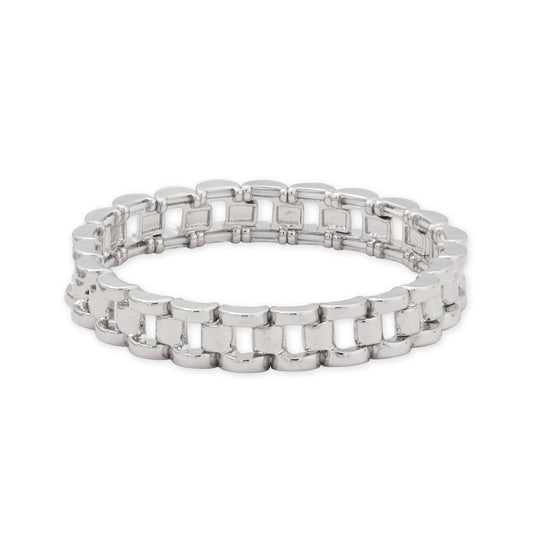 7" Silver Tone Watch Link Fashion Stretch Bracelet