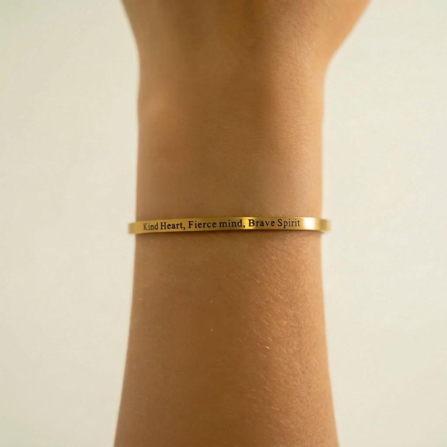 18 Karat Gold PVD Stainless Steel "Kind Heart Fierce Mind" Cuff Bracelet