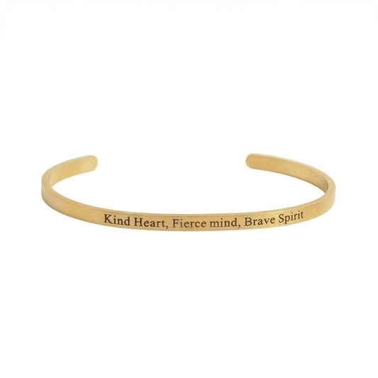 18 Karat Gold PVD Stainless Steel "Kind Heart Fierce Mind" Cuff Bracelet
