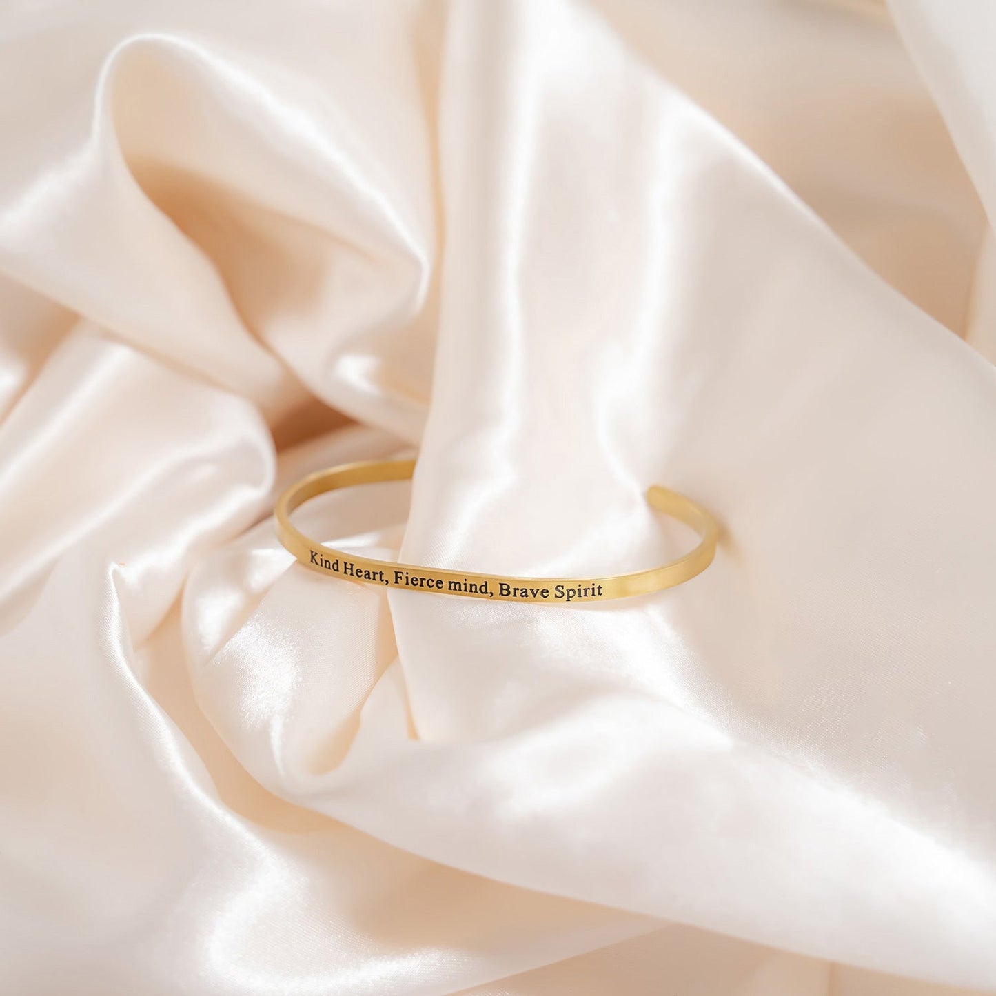 18 Karat Gold PVD Stainless Steel "Kind Heart Fierce Mind" Cuff Bracelet