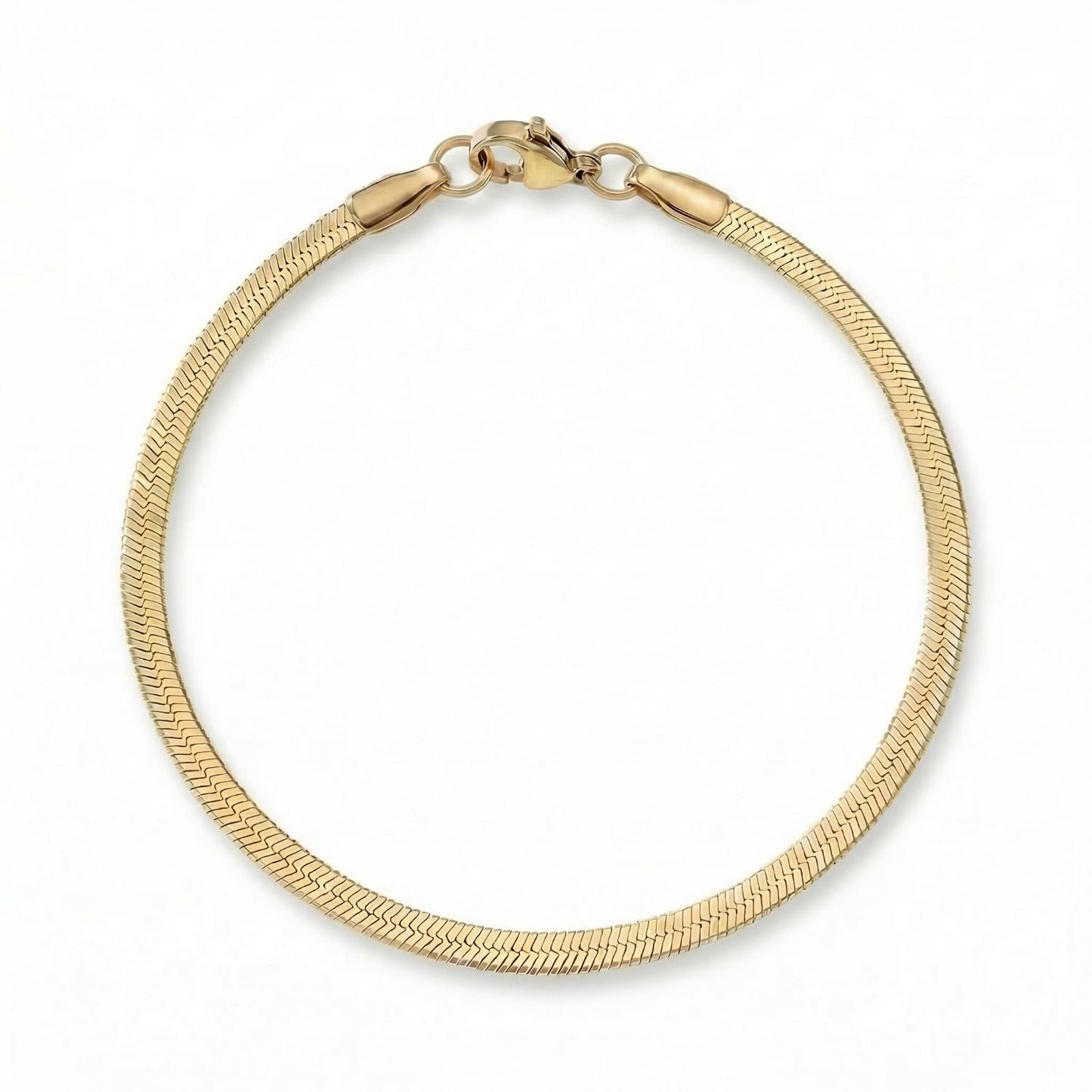 7" 18 Karat Gold PVD Stainless Steel 3mm Herringbone Bracelet