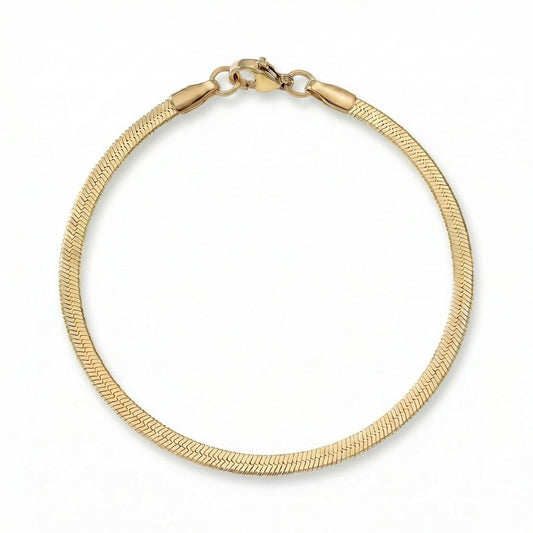 7" 18 Karat Gold PVD Stainless Steel 3mm Herringbone Bracelet