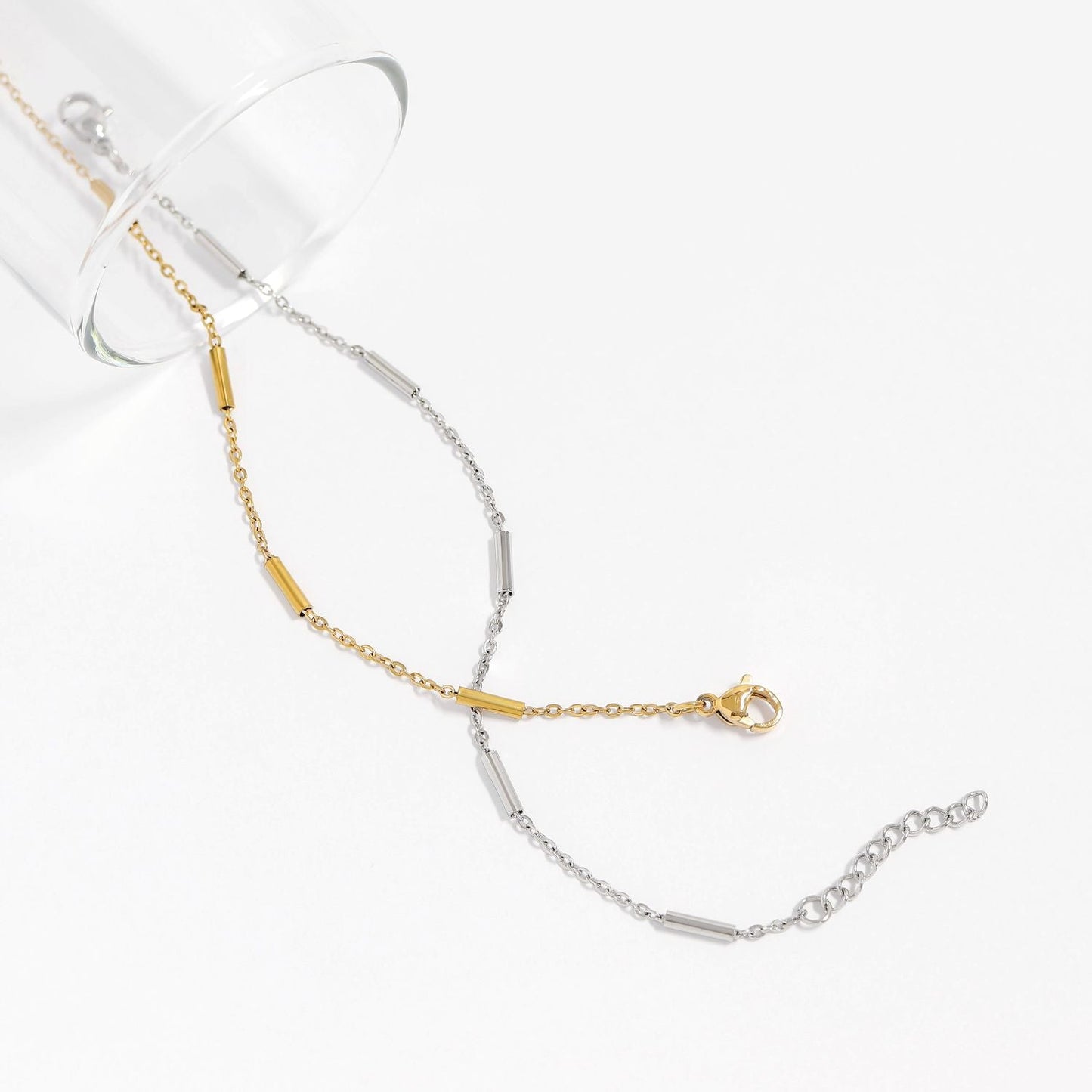 6.5" + 1" 18 Karat Gold PVD Satellite Bar Bracelet