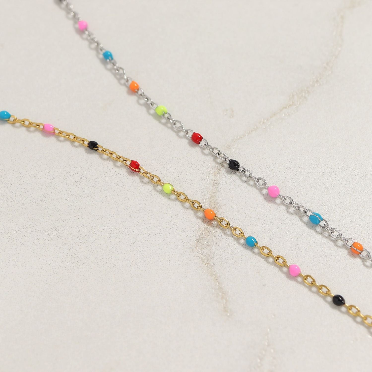 16" + 2" Stainless Steel Multicolor Confetti Satellite Necklace