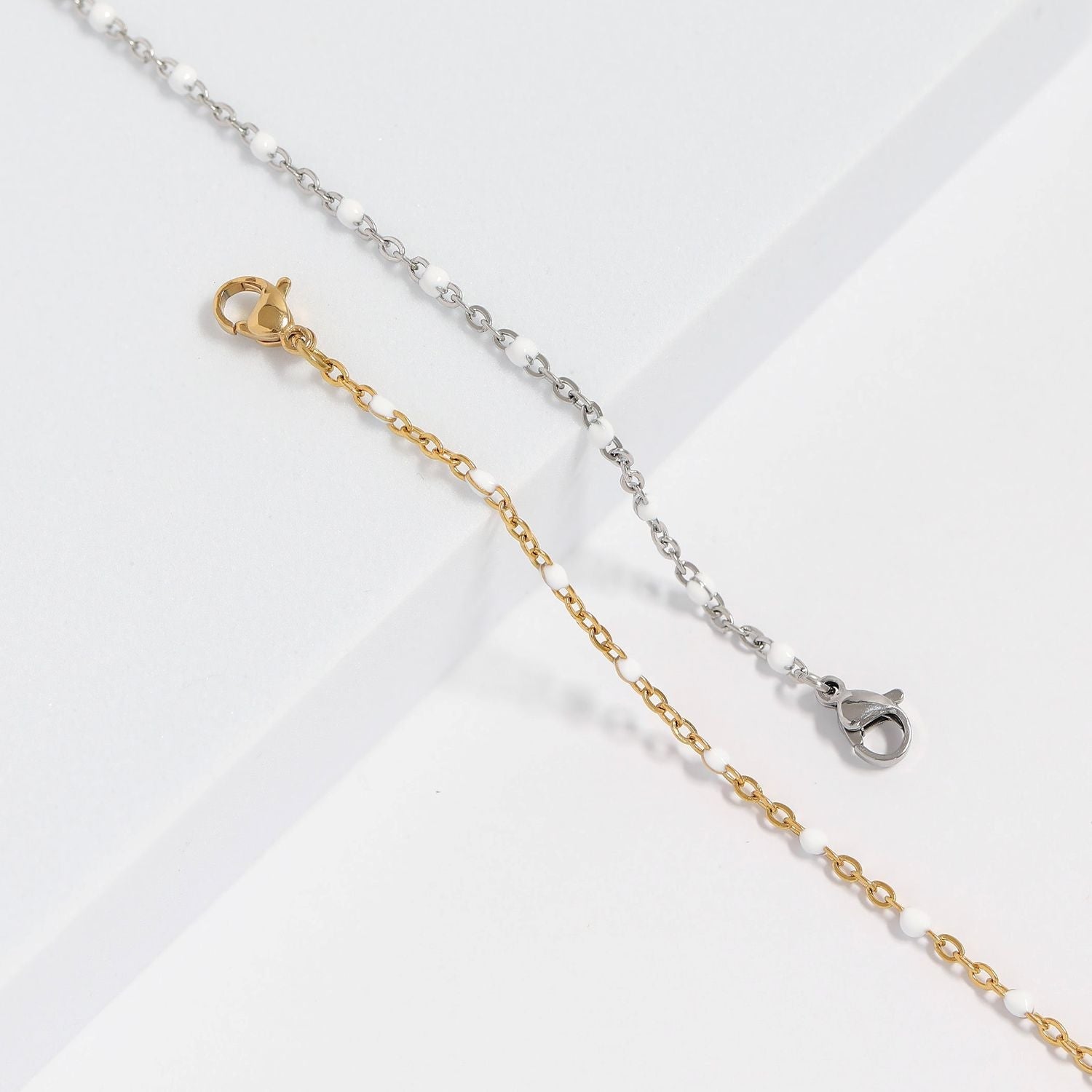 16" + 2" Stainless Steel White Confetti Satellite Necklace