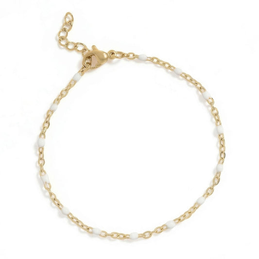 6.5" + 1" 18 Karat Gold PVD Stainless Steel White Confetti Satellite Bracelet