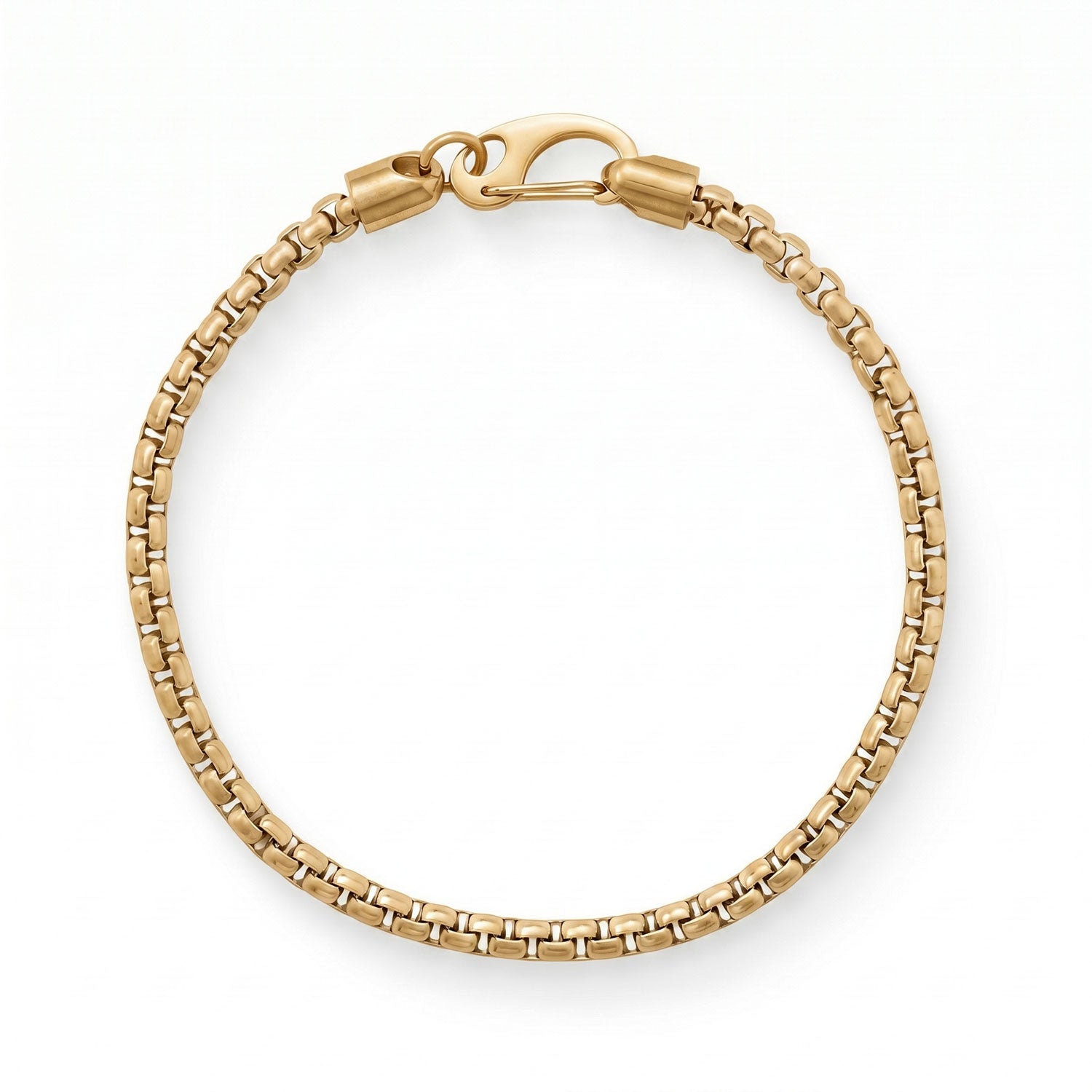8.5" 4mm 18 Karat Gold PVD Stainless Steel Rounded Box Chain Men's Bracelet