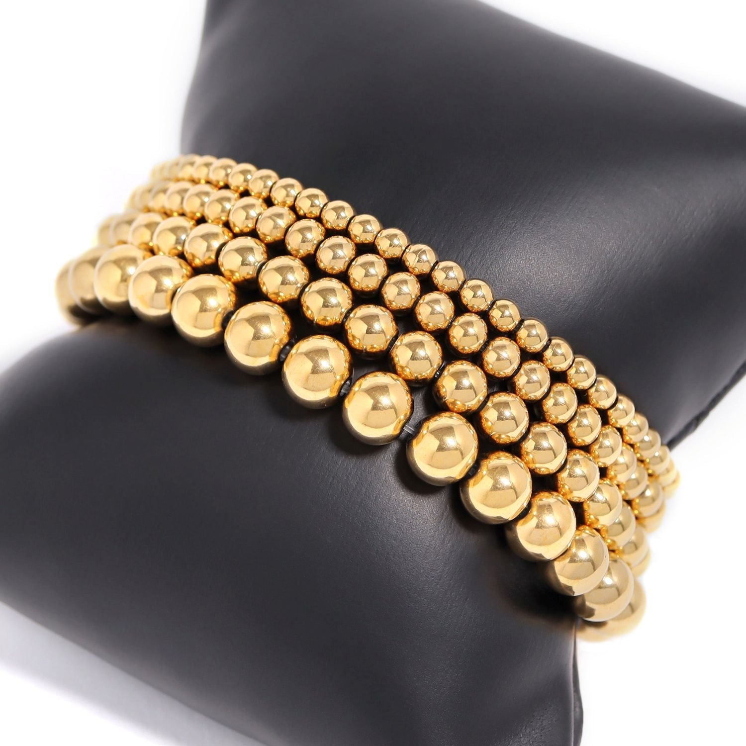 7.5" 6mm 18 Karat Gold PVD Stainless Steel Bead Stretch Bracelet