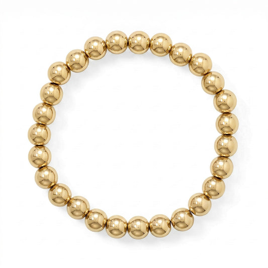 8" 8mm 18 Karat Gold PVD Stainless Steel Bead Stretch Bracelet