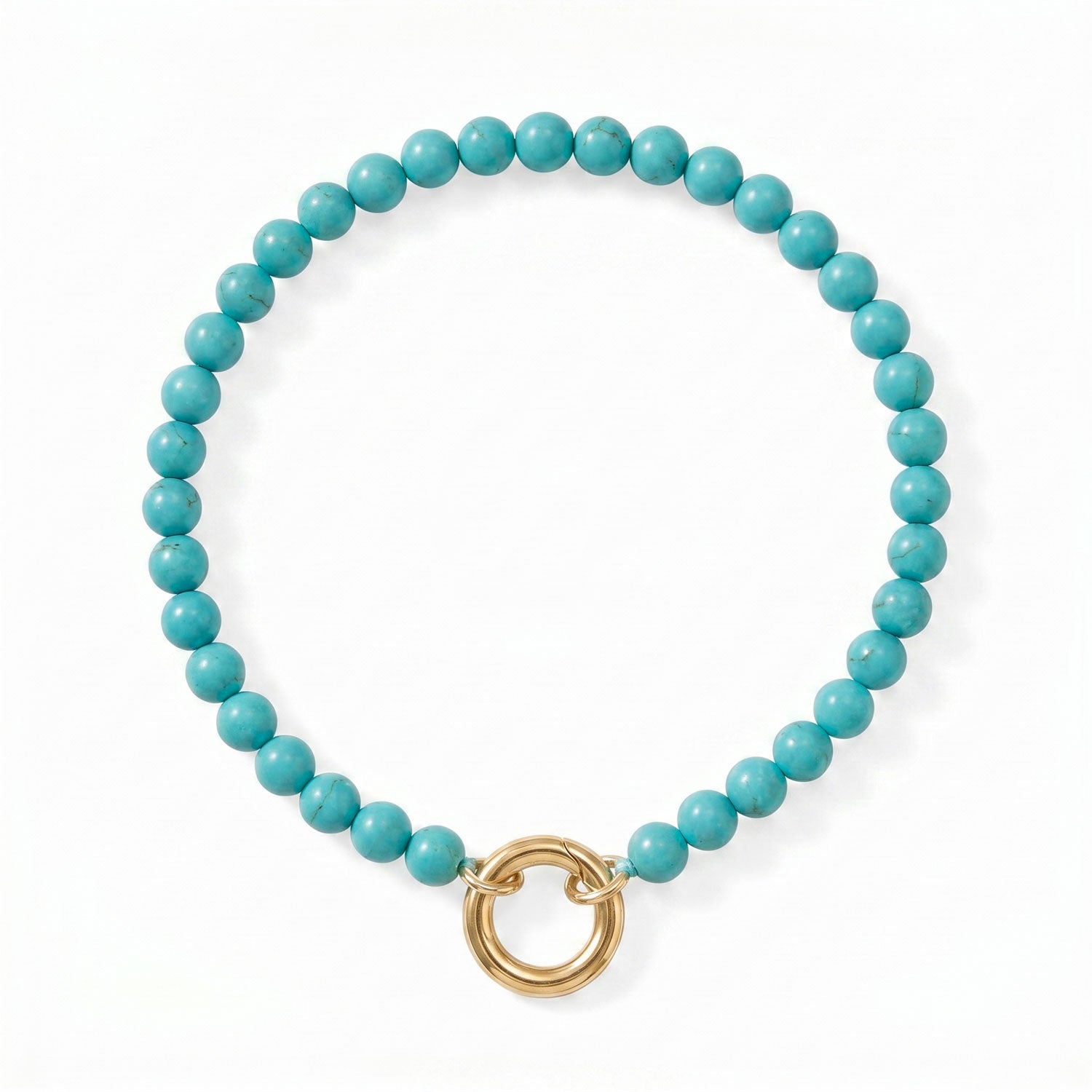 7" 18 Karat Gold PVD Stainless Steel Reconstituted Turquoise Inverted Hinge Bracelet