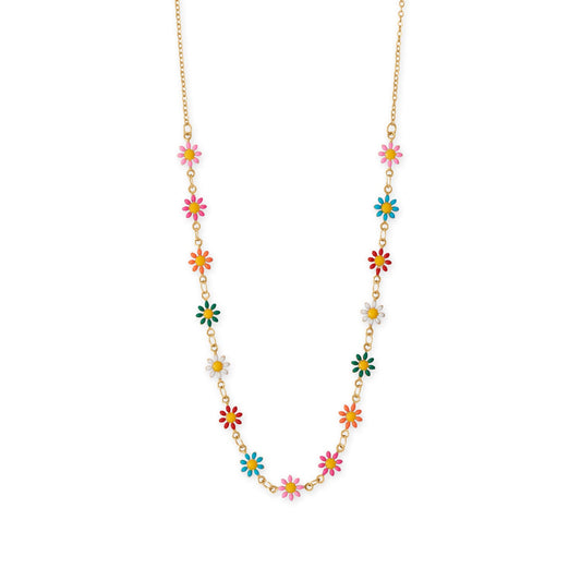 13.5" + 3" Multicolor Enamel Flower Necklace