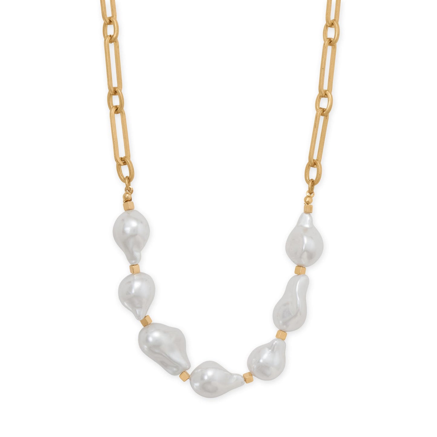 16" + 4" Gold Tone Imitation Baroque Pearl Fashion Necklace