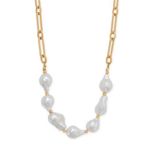 16" + 4" Gold Tone Imitation Baroque Pearl Fashion Necklace