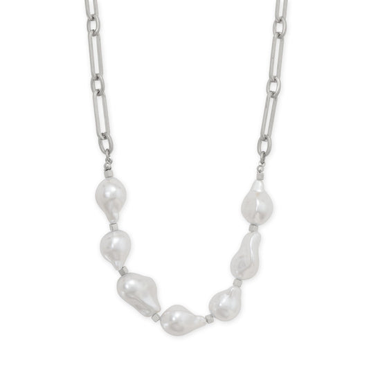16" + 4" Silver Tone Imitation Baroque Pearl Fashion Necklace