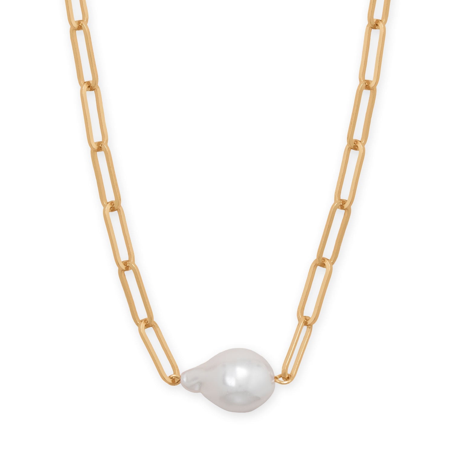 16" + 3" Gold Tone Imitation Baroque Pearl Drop Fashion Necklace