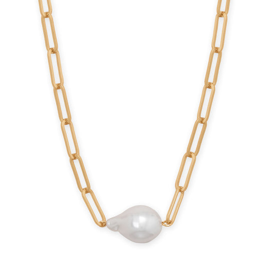 16" + 3" Gold Tone Imitation Baroque Pearl Drop Fashion Necklace