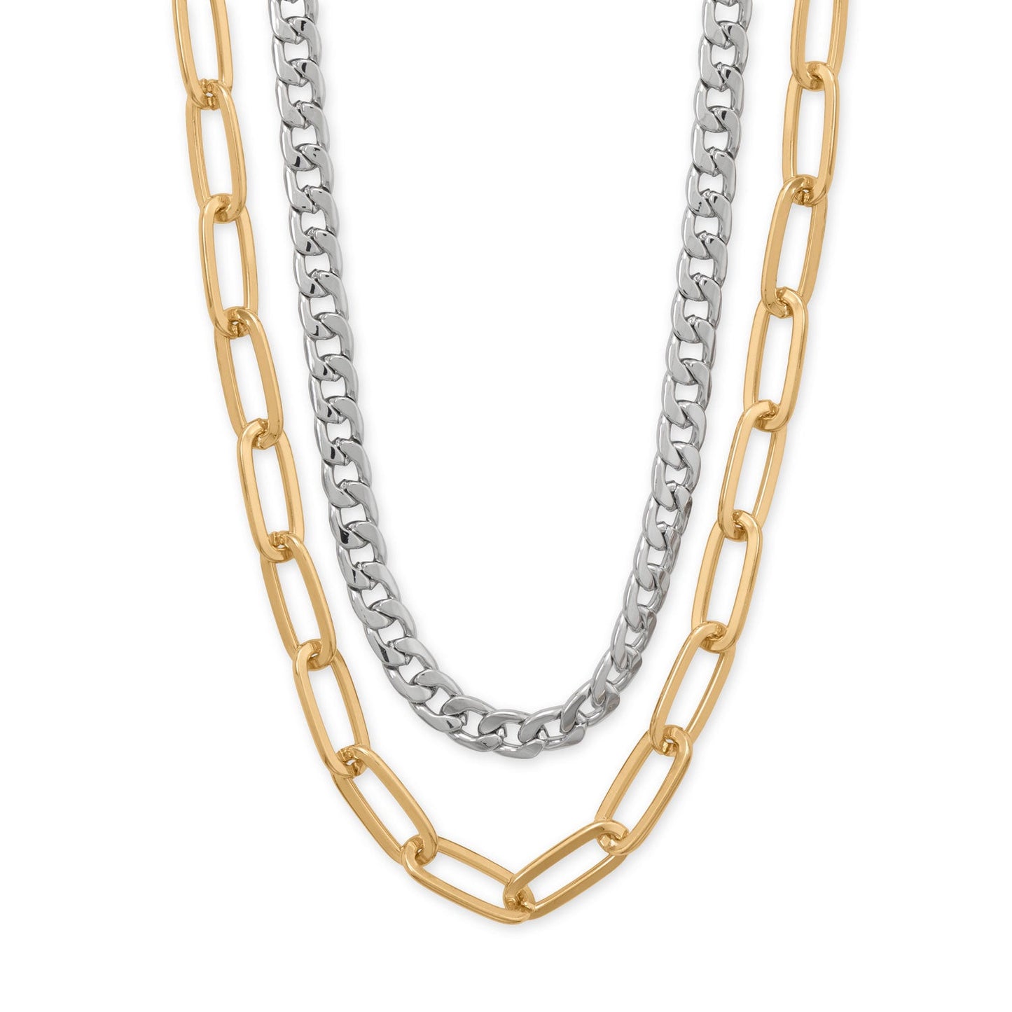 18" + 3" Paperclip and Curb Chain Mixed Metal Fashion Necklace Set
