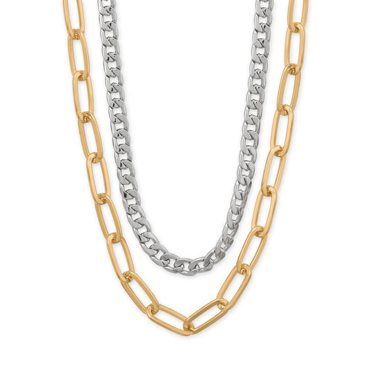 18" + 3" Paperclip and Curb Chain Mixed Metal Fashion Necklace Set