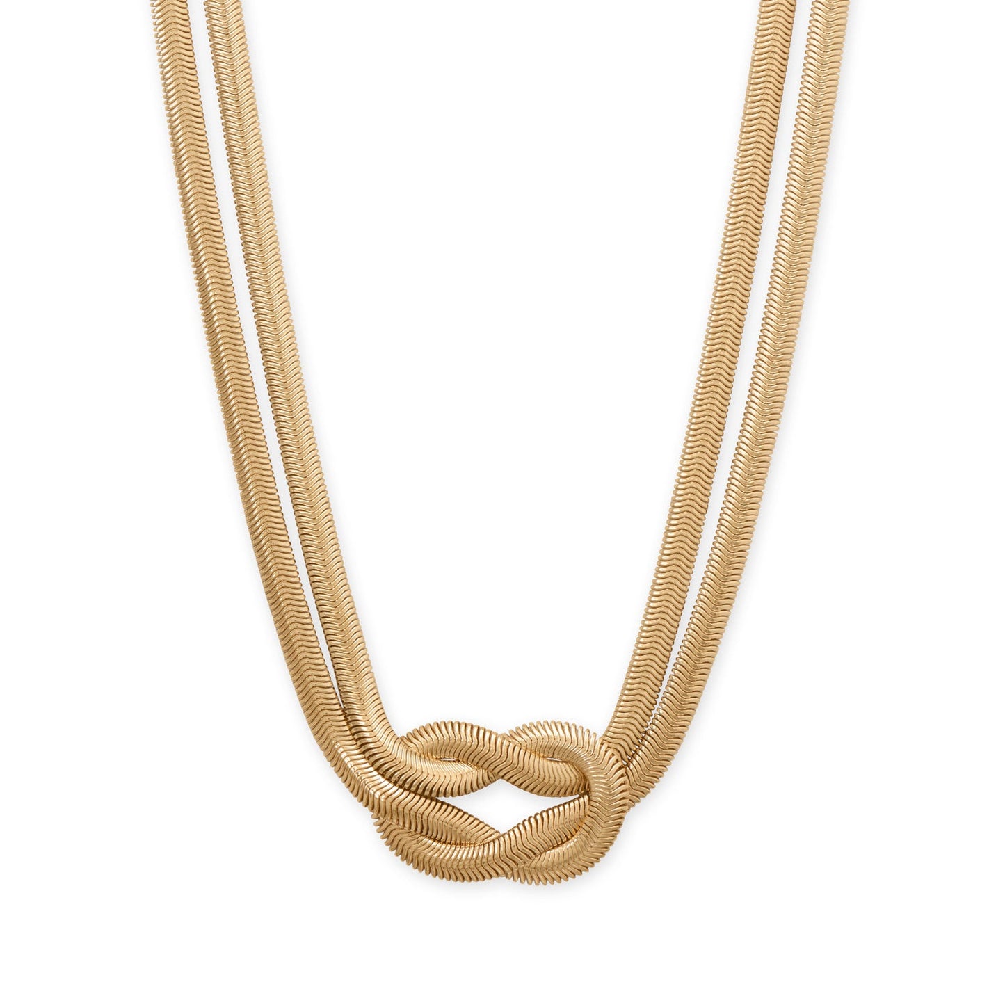 15" + 3" Gold Tone Knotted Oval Snake Chain Fashion Necklace